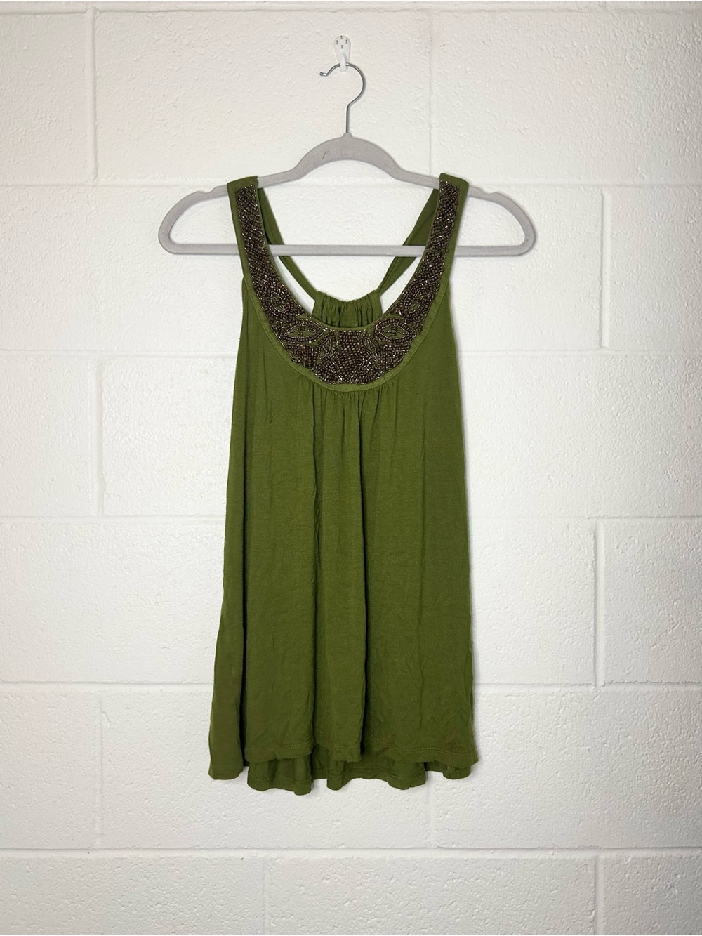 Apt. 9 Olive Green Beaded Racerback Blouse